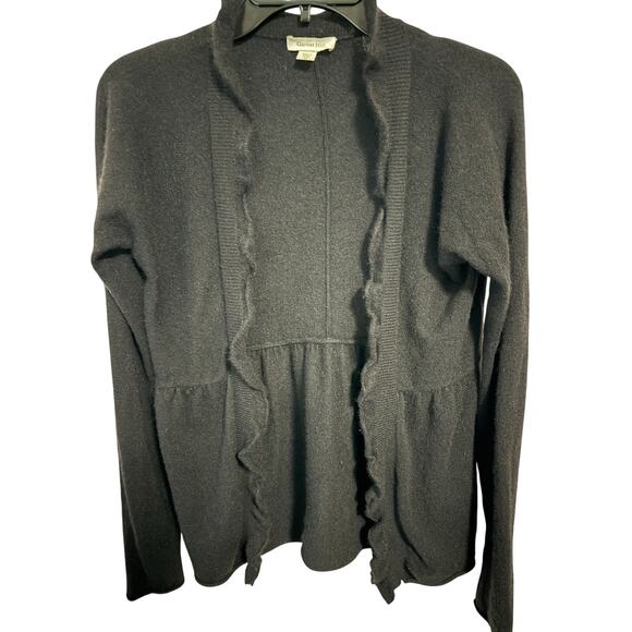 Garnet Hill 100% Cashmere open front black sweater delicate ruffle collar - Picture 6 of 8